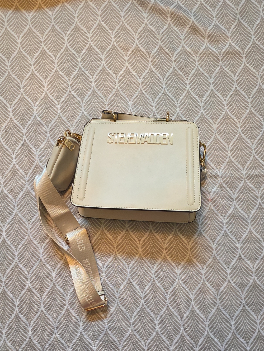 Steve Madden Cream Crossbody with Branded Webbing Strap